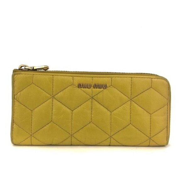 MIU MIU Logo Leather Zippy Long Wallet Yellow/2BG5381 - Picture 1 of 8